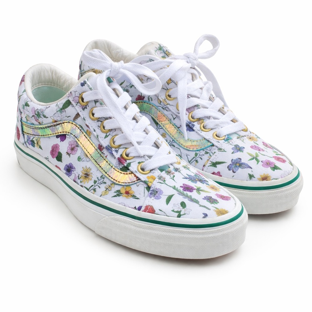 Vans Old Skool Floral Sneakers Women’s 7 White Canvas Botanical